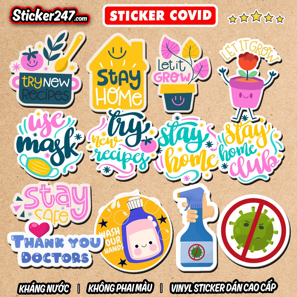 Sticker Phòng dịch Covid 🌈𝑭𝒓𝒆𝒆𝒔𝒉𝒊𝒑 Covid-19, NCOVI chống nước, hình decal dán laptop, ipad, mũ bảo hiểm,vali, đàn guitar