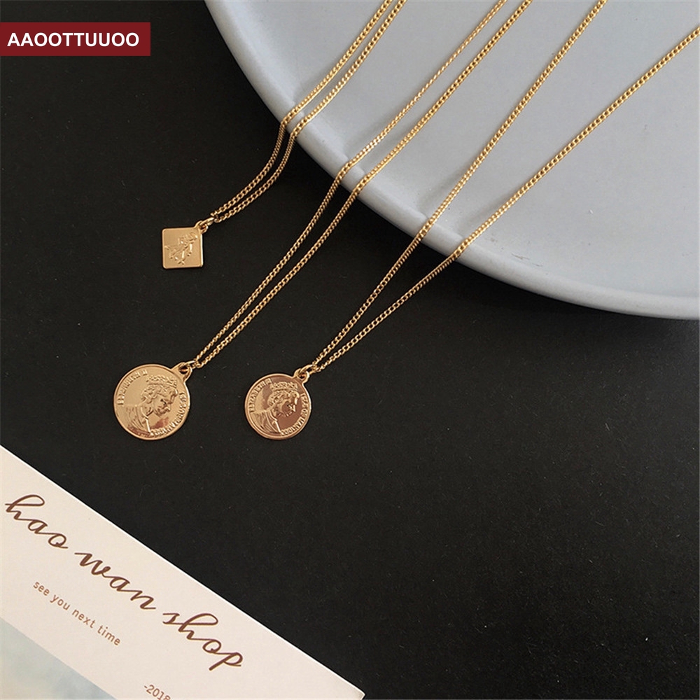 Dây chuyền kim loại nhiều lớp phối 3 kiểu mặt phong cách retro cho nữ