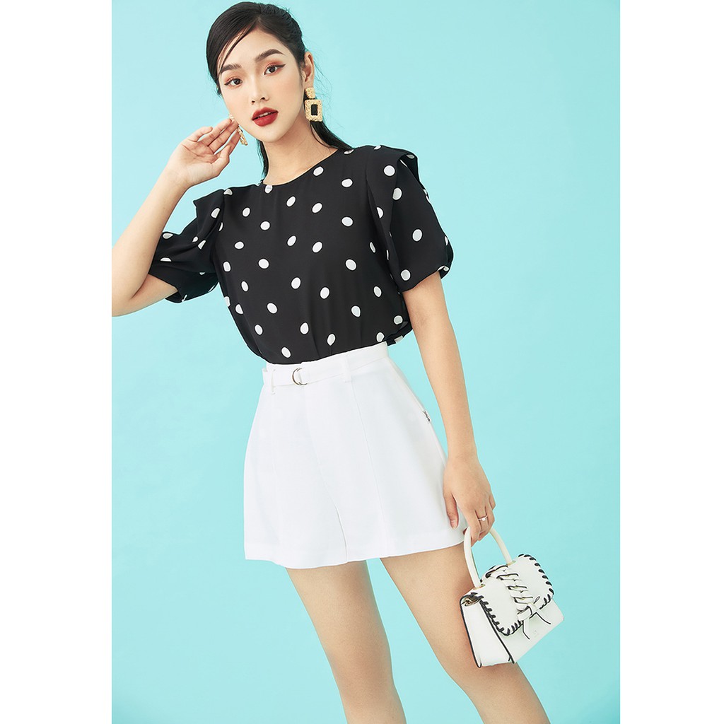 Áo sơ mi voan nữ 92WEAR 2 màu, tay bồng xếp vai ASA1581
