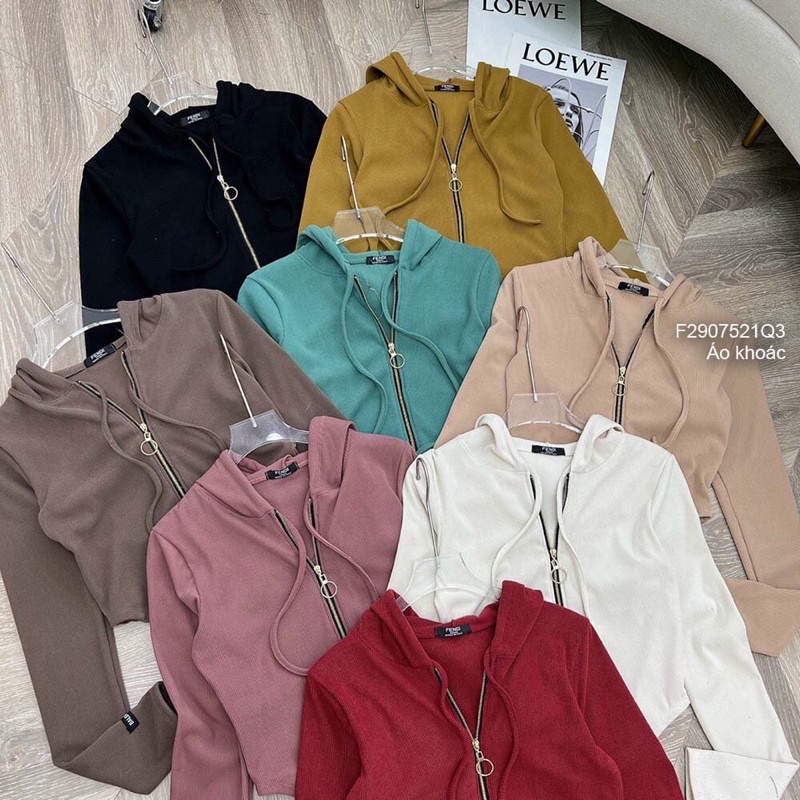 Áo khoác thun tăm nhung nón dài tay gắn tem vạt bầu Khoá kéo ĐẸP s TT2907