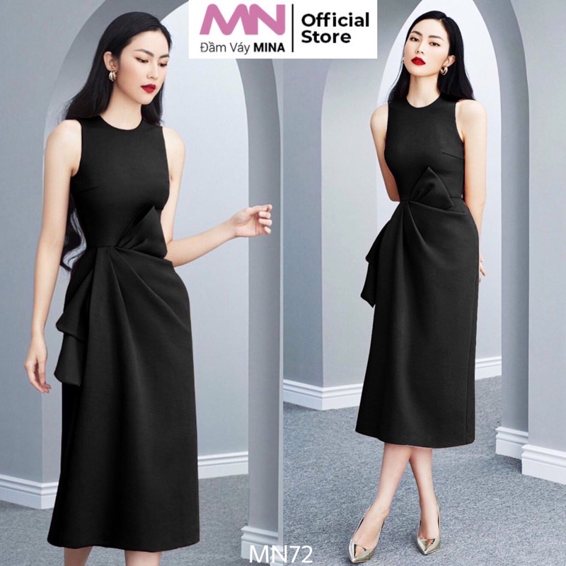 Đầm đen dáng suông chất liệu tuyết mưa dáng ôm ,phối eo nơ, sang trọng phù hợp dự tiệc, đi chơi - MN72 - Đầm Váy Mina