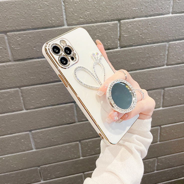 Ốp Điện Thoại Mềm Mạ Gương Đính Đá Có Giá Đỡ Hình Vuông Cho Samsung Galaxy M11 M42 A42 M31 M30S M23 F23 M32 M53 M33 F62 M62 M51 A01 A23 A51 A71 A50 A50S A30S A70 A30 A31 A12 A11 A10S A10 A20S A21S A32 A52 A72