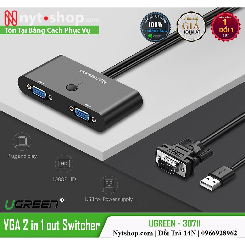 Bộ Chia/Chuyên Mạch Vga 1 Ra 2 UGreen 30711