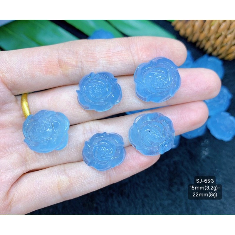 Mặt Đá Aquamarine Hình Hoa Hồng Size 15mm-22mm