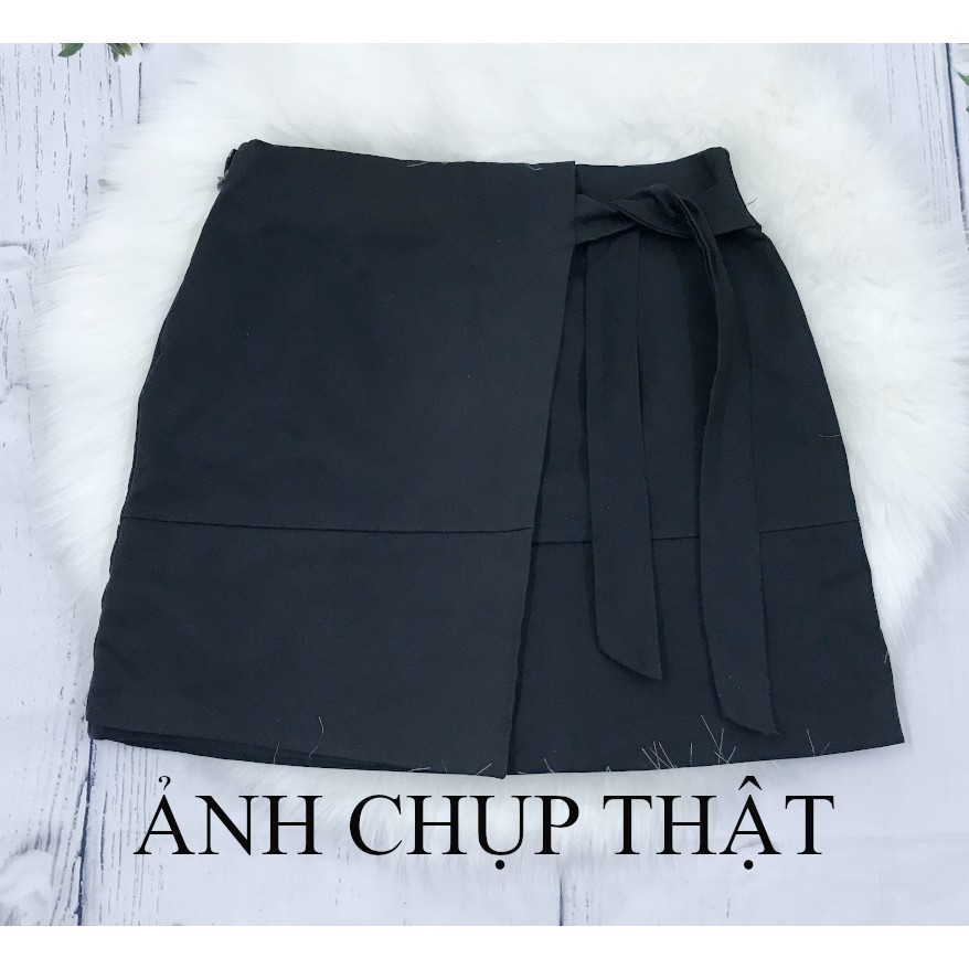 Chân váy nữ đáp vạt chữ A ly xòe màu nâu da bò sz XS - ẢNH CHỤP THẬT
