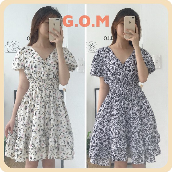 Váy nữ dáng xoè hoa nhí cổ chữ V chun eo mới lạ SP0045 Gomtrend | BigBuy360 - bigbuy360.vn