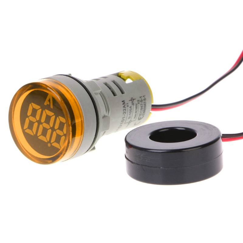 AC220V 22mm Digital Ammeter 1-100A Current Monitor Meter Signal Lamp Amperemeter