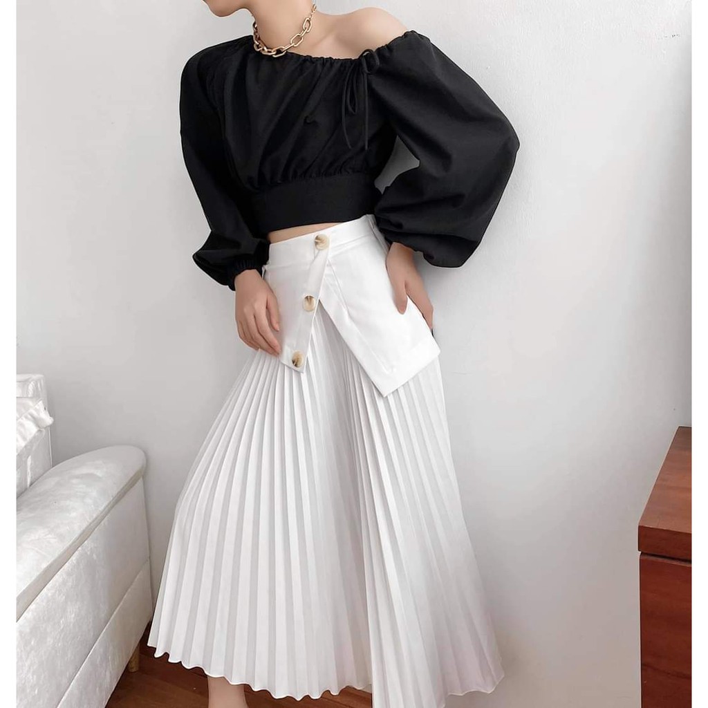 [Mã WAMT10K giảm 10k cho đơn 0k] Áo croptop lệch vai, tay dài, thắt nơ sau lưng | BigBuy360 - bigbuy360.vn