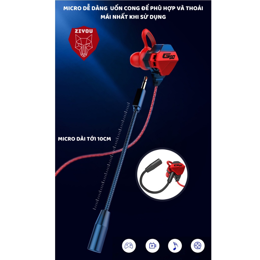 Tai nghe có dây chống ồn cao cấp ZIYOU G10 gaming có mic rời tiện lợi dùng cho pc, laptop, điện thoại