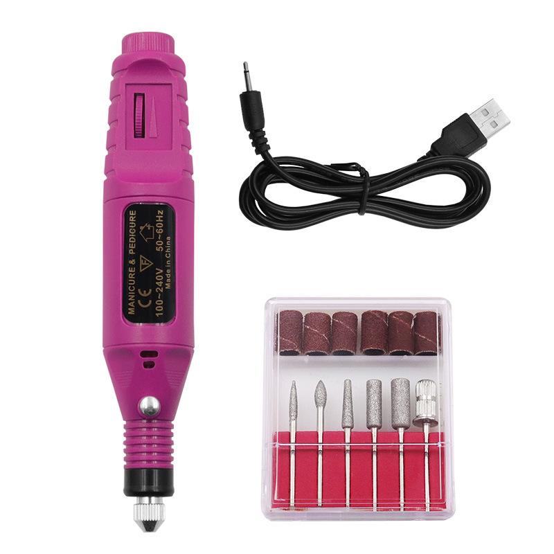 Máy Khoan Mài Dũa Nail Mini Cầm Tay Kèm 6 Đầu Mài Nhỏ Gọn Tiện Lợi