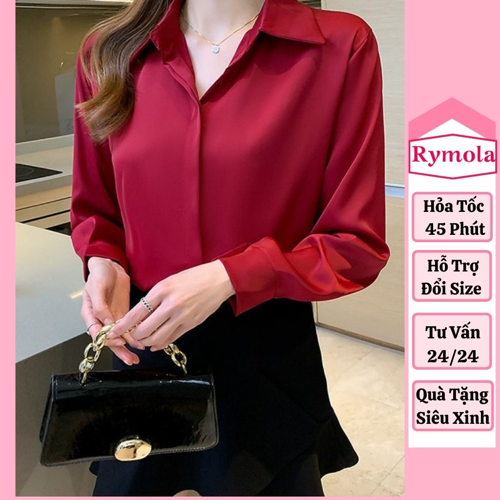 Áo Sơ Mi Nữ Công Sở Dài Tay Kiểu Hàn Quốc MOLA Form Rộng Chất Lụa Đẹp Cao Cấp Màu Trắng Xanh Hồng Đỏ Vàng CSM02