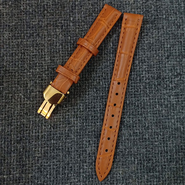 DÂY ĐỒNG HỒ DA BÒ VÂN CÁ SẤU MẦU VÀNG KHÓA BƯỚM CAO CẤP 316L