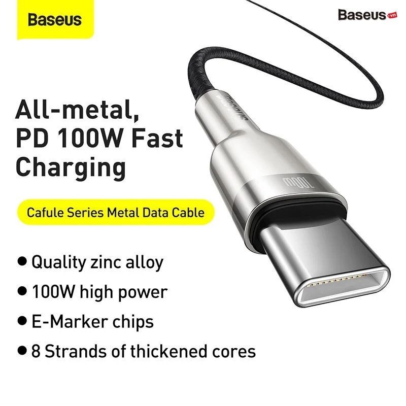 Cáp sạc siêu nhanh 100W Baseus Series Metal Data Cable Type-C to Type-C  Bảo hành 12 Tháng đổi mới- DLC Shop