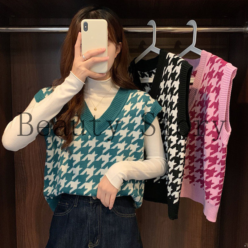 Áo Gi-Lê Len Sát Nách Dáng Rộng Kẻ Ca-Rô Trẻ Trung Hợp Thời Trang