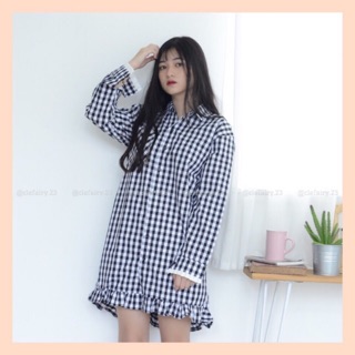 (ẢNH THẬT 100%) Đầm Sơ Mi Caro (Xanh Dương - Đen)