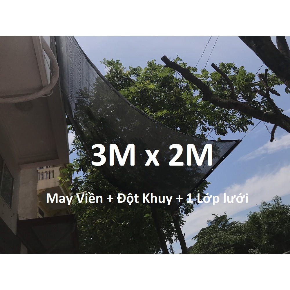 3Mx2M - Lưới lan che nắng [Cản ~70%] - Dệt kim Hàn Quốc - Máy Viền - Đục khuy - 1 Lớp