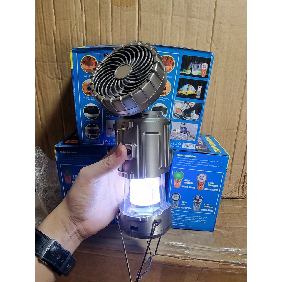 Đèn Pin Camping 3 in 1 Đèn Bão Du Lịch Đi Câu Cá Cắm Trại Picnic Sạc Năng Lượng Mặt Trời Có Quạt Kiêm Sạc Dự Phòng