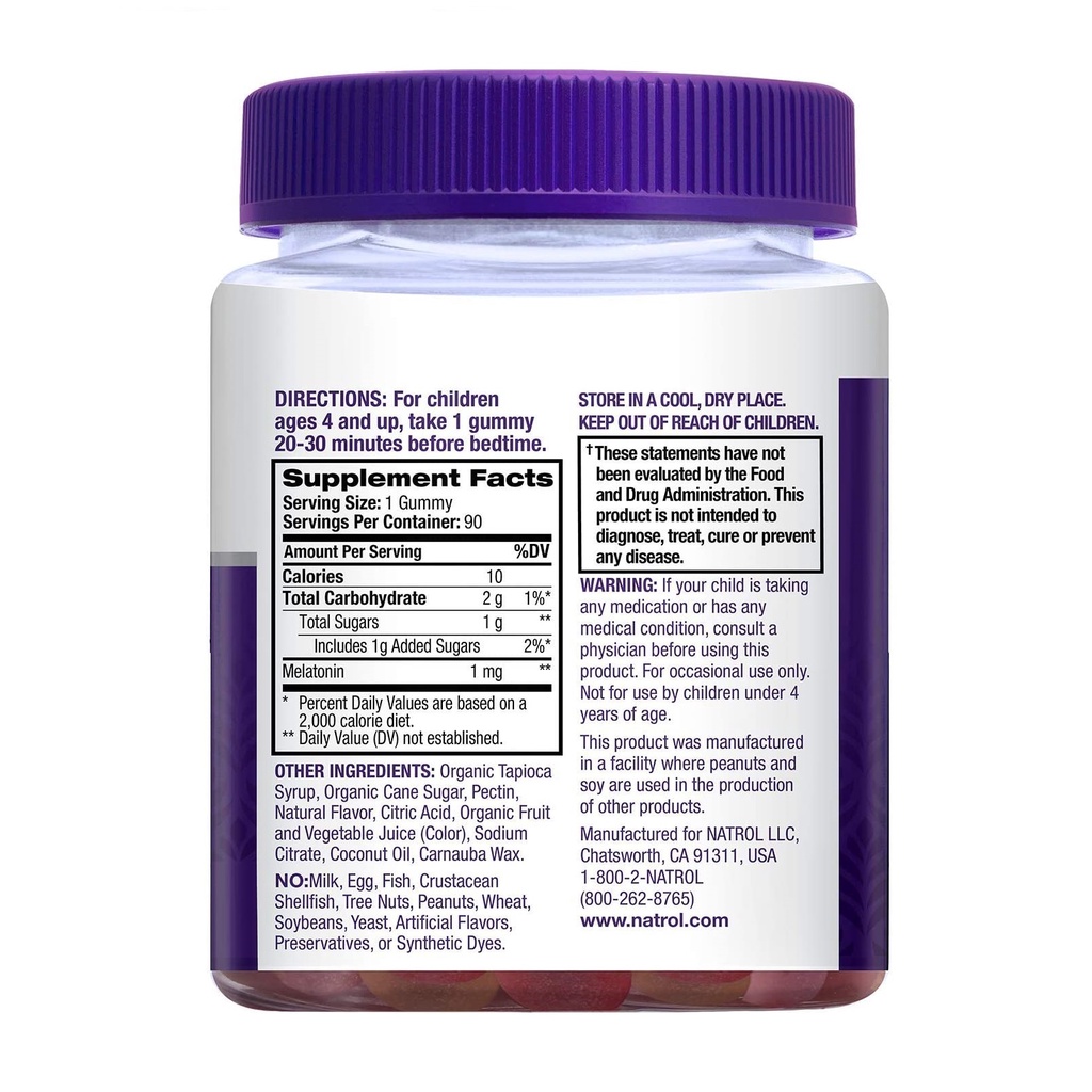 Natrol Melatonin Kids Kẹo dẻo ngủ ngon, hỗ trợ giấc ngủ cho bé 90 viên