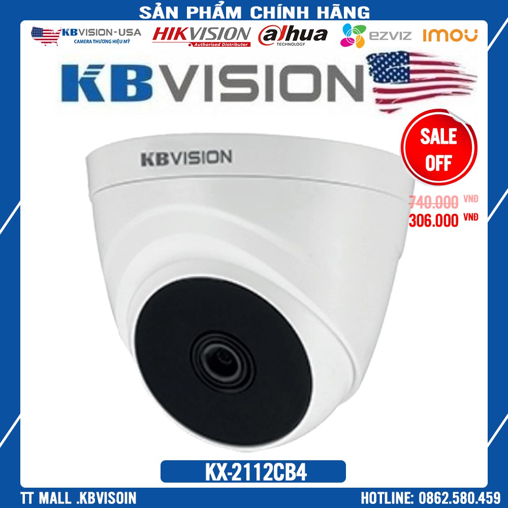 {Giá HỦY DIỆT} Camera dome Full HD KBVISION 2.0MP KX-2112CB4 4in1  - Bảo hành chính hãng 2 năm