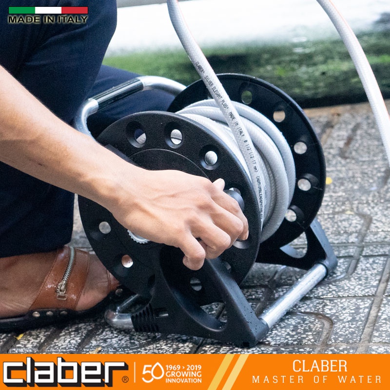 Bộ Cuộn Ống Tưới Cây Claber Aquapony 8884 ,15m ống phi 12mm, 4 khớp nối nhanh, Tặng thêm vòi tưới cao cấp