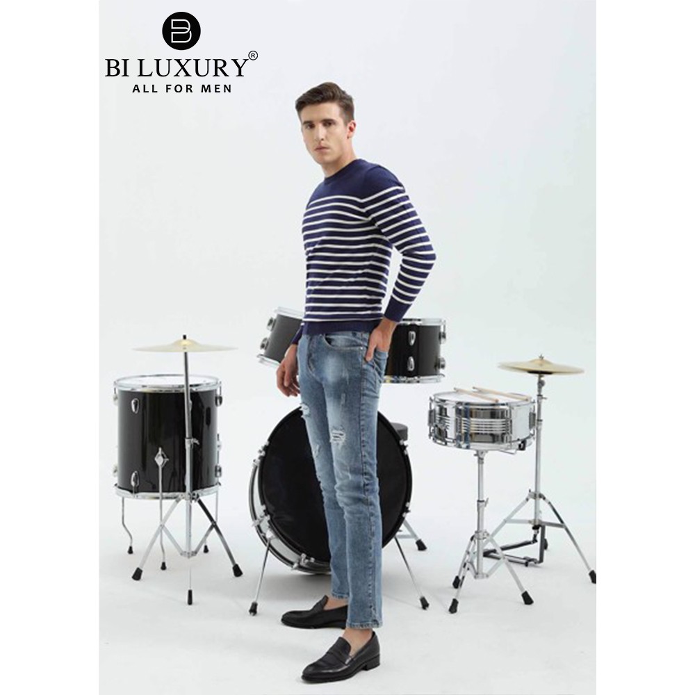 Bộ sưu tập Áo len nam BILUXURY sọc ngang lịch lãm cổ điển vải mềm mịn không bông xù | BigBuy360 - bigbuy360.vn