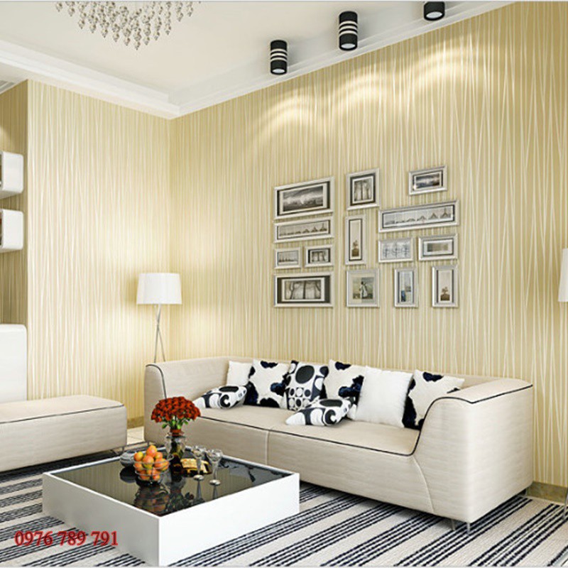 Giấy Dán Tường Vân Chỉ Cách Điệu Màu Vàng FS7062 Cho Phòng Ngủ Phòng Khách Lụa Không Keo Khổ 10m x 53cm