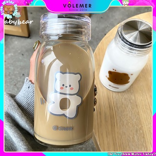 Cốc uống sữa thủy tinh trong suốt dung tích lớn in họa tiết hoạt hình thiết kế đơn giản độc đáo tiện lợi cho học sinh