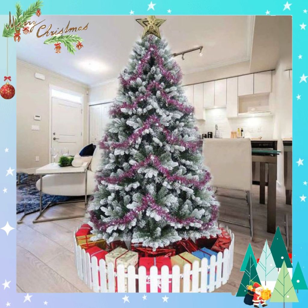 Cây thông noel phủ tuyết 1m5, cây thông noel tán lá PE dày xòe cành tự động trang trí giáng sinh trong nhà ngoài trời