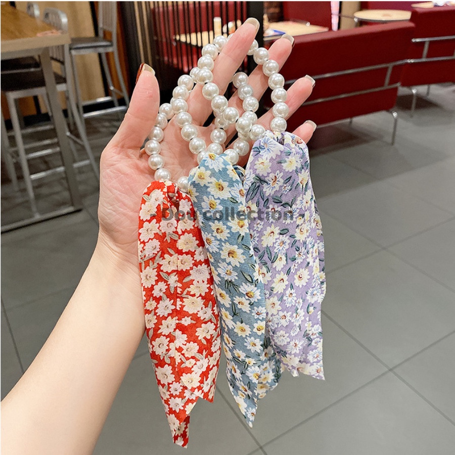Cột Tóc Turban Chuỗi Phối Nơ Ruy Băng Họa Tiết Hoa Nhí Phong Cách Hàn Quốc - Mã DT006