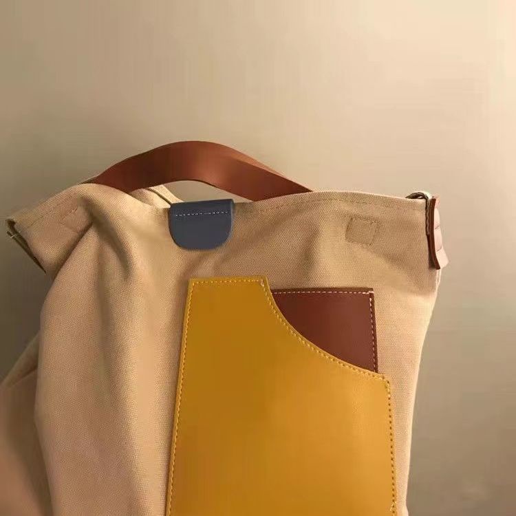 Túi Tote Đeo Chéo Vải Canvas Phối Màu Tương Phản Cá Tính