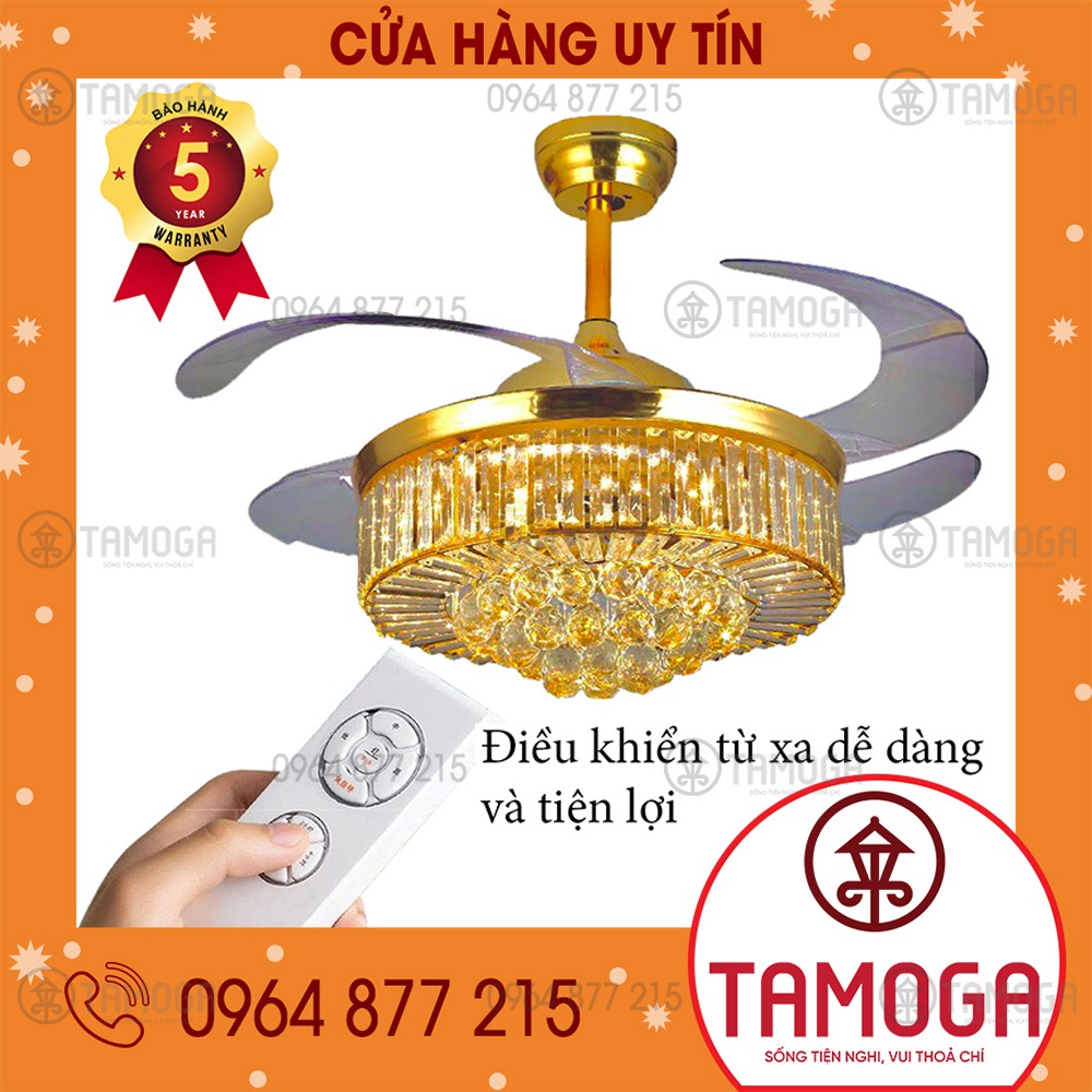 Đèn quạt trần đèn chùm, quạt trần có đèn trang trí phòng khách TAMOGA DQ 8018 + Tặng điều khiển từ xa