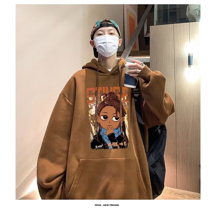 Áo Hoodie Dáng Rộng In Nhân Vật Thời Trang Retro Mỹ