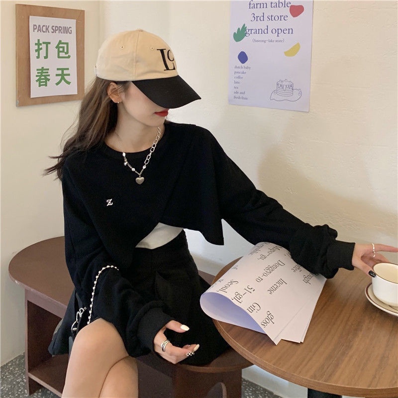 Áo Thun Lửng Tay Dài Vạt Chéo Phong Cách Hàn Quốc Dành Cho Nữ