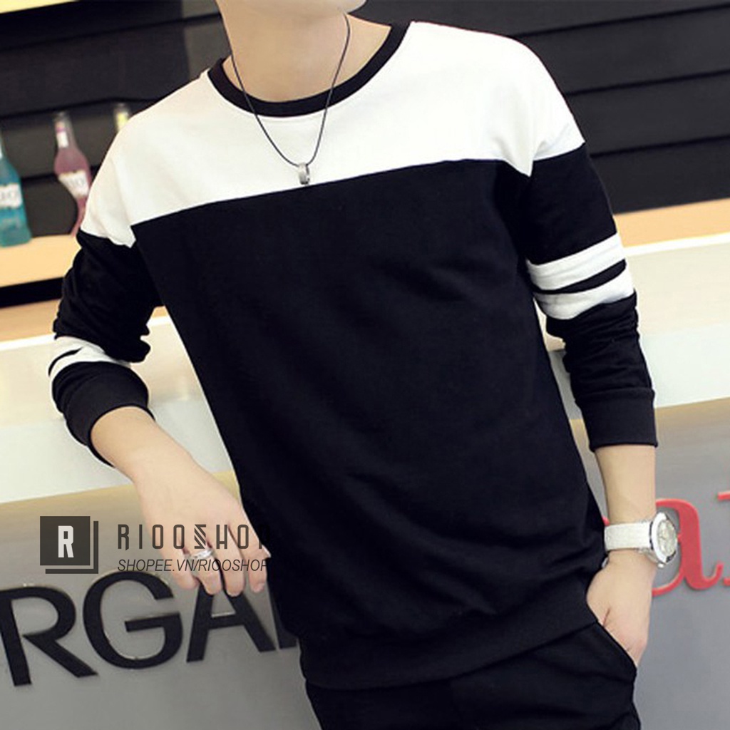 Áo thun nam tay dài hàn quốc hai màu tay phối sọc RKL021- áo phông nam dài tay đẹp Riooshop | BigBuy360 - bigbuy360.vn