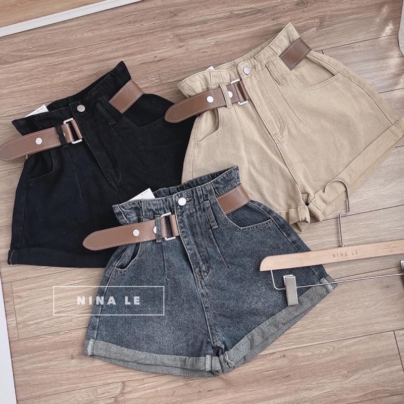 Quần short jean kèm đai da
