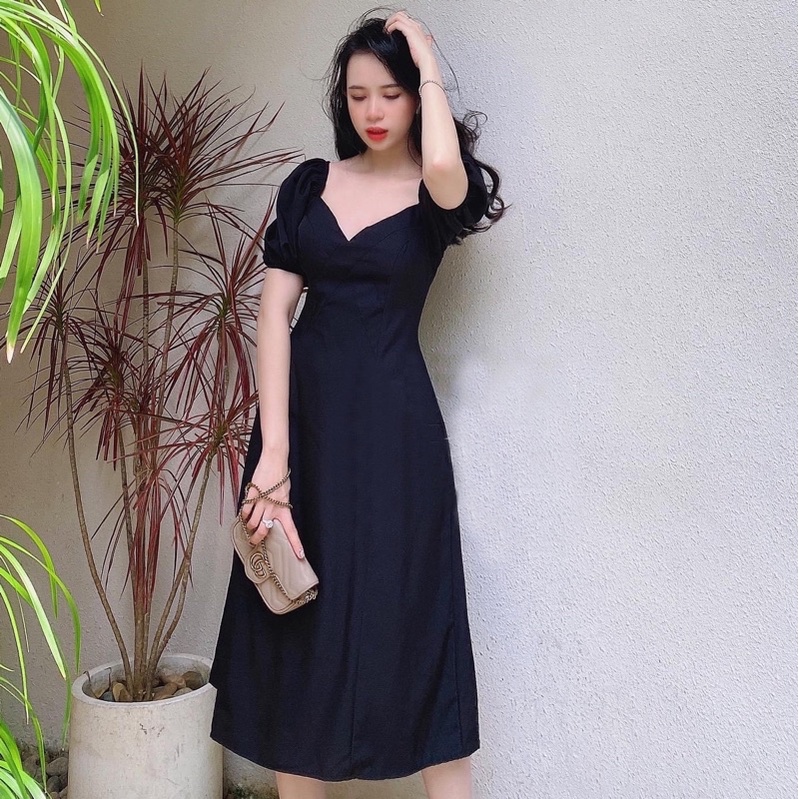 Đầm đen cổ V basic (kèm hình thật)