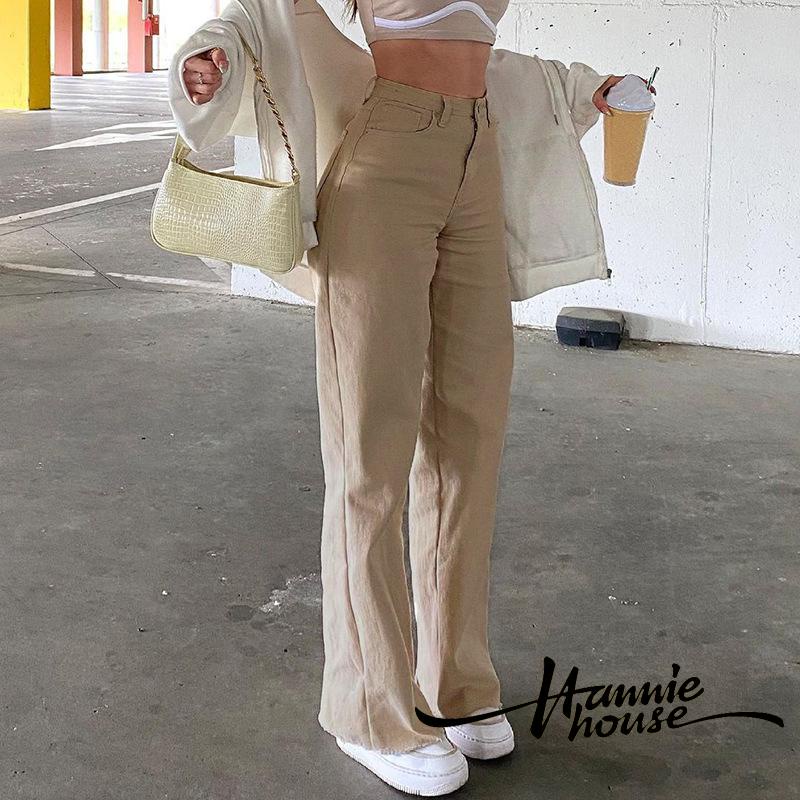 Quần jean ống loe lưng cao có túi thời trang cho nữ