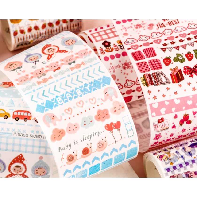 [CHIẾT 35CM] Băng dính Washi Tape bản lớn 4 mẫu dễ thương CHIẾT theo chu kỳ 35cm trang trí sổ tay, planner