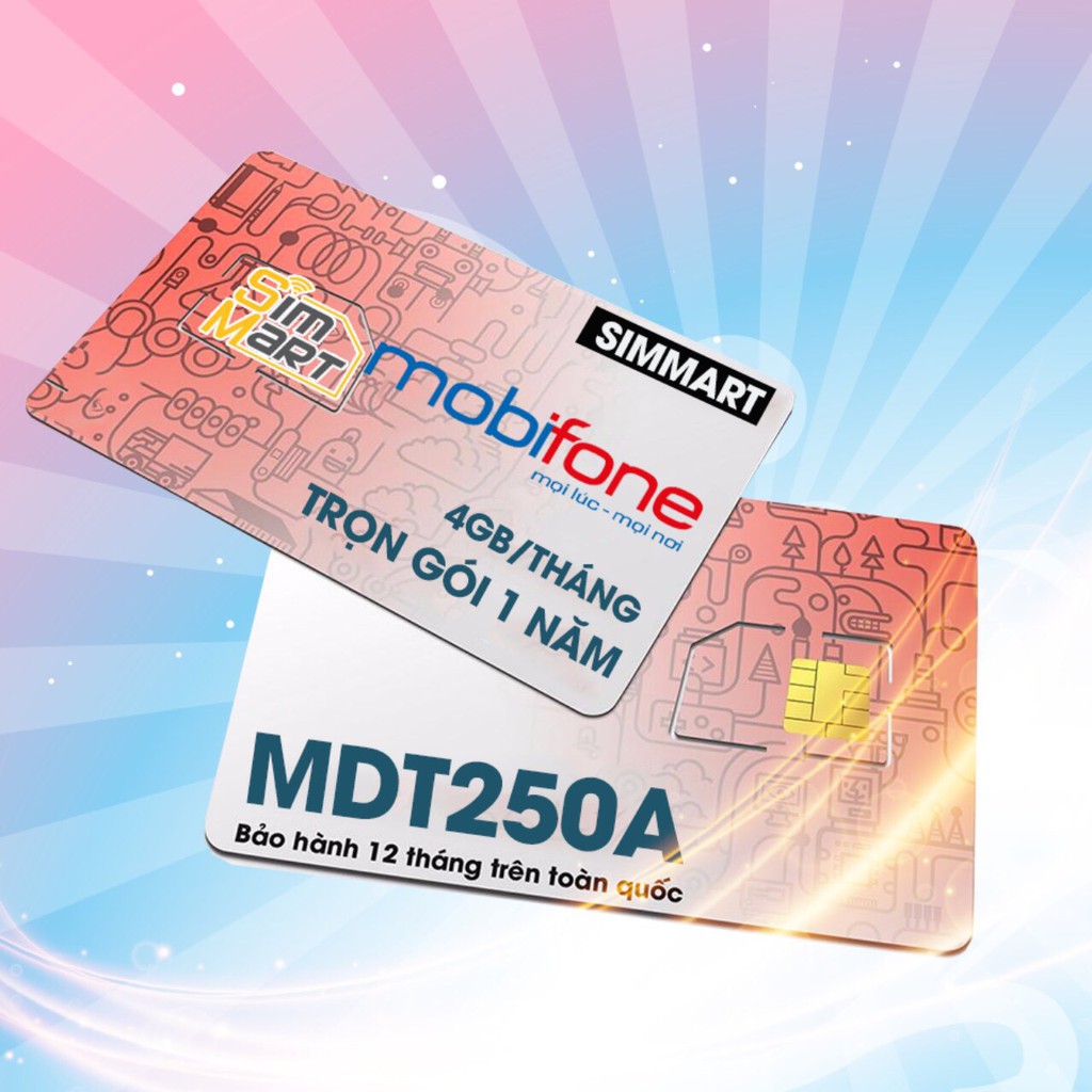 Sim 4G Mobi MDT250A 4GB/Tháng Trọn gói 1 năm không nạp tiền