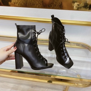 Boot da mềm hở mũi buộc dây gót vuông hot hit