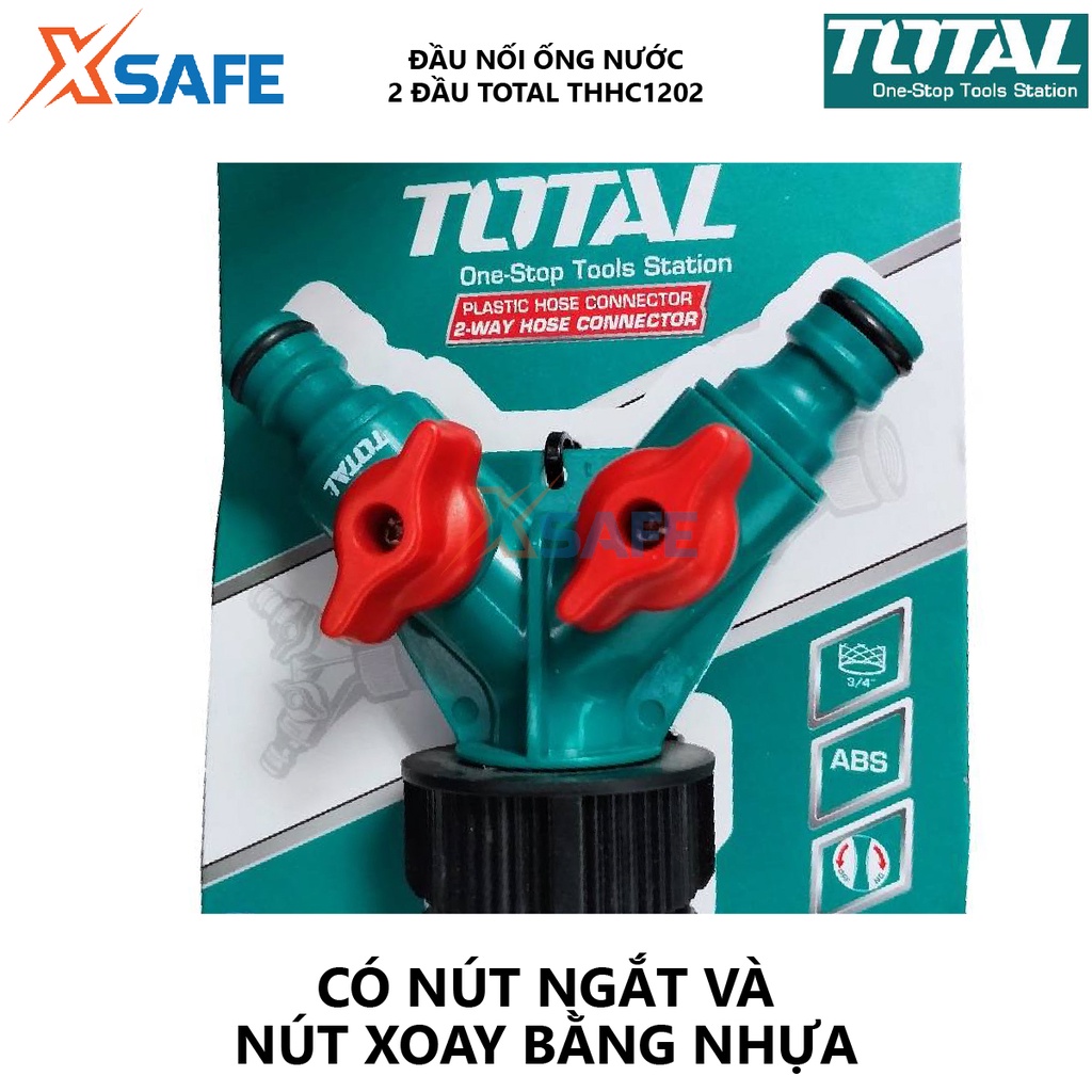 Đầu nối ống nước 2 đầu TOTAL THHC1202 Bộ chia 2 ống nước nút ngắt, nút xoay nhựa ABS và PP