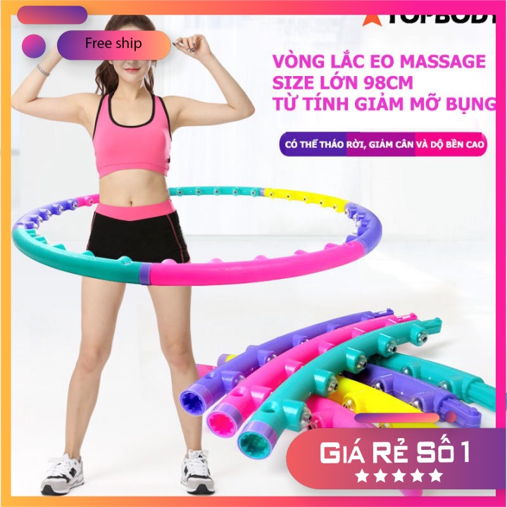 Vòng lắc eo massage Hula Hoop size lớn 98cm hạt từ tính, giảm mỡ bụng TOPBODY-VONGL02