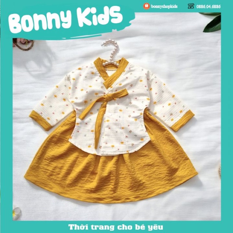 Váy Hanbok Vàng Mẫu Mới Cho Bé Gái Sơ Sinh 0-12 Tháng, Váy Sơ Sinh, Bodychip Đầy Tháng, Bodysuit Sơ Sinh