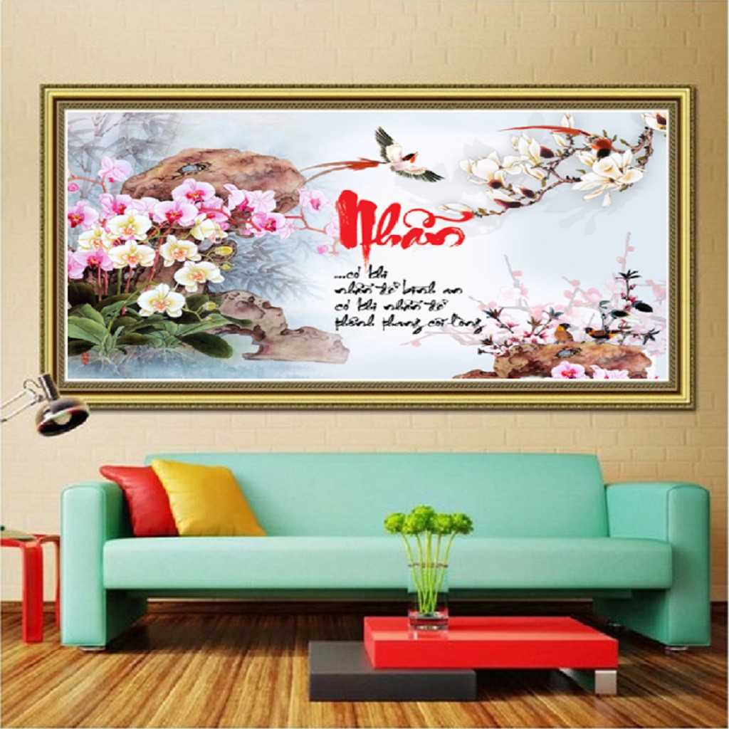 Tranh Đính Đá Chữ Nhẫn LV175 - Kích Thước 75*50cm