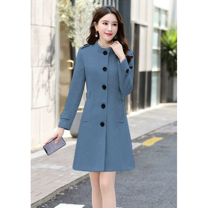 Hàng nhập - Áo khoác dạ cổ trụ đính nút độc đáo, áo dạ manto sang trọng