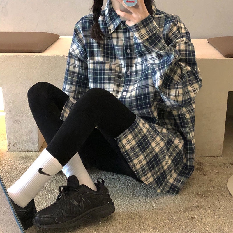 Áo Sơ Mi Kẻ Caro Dài Tay Dáng Rộng Nam Nữ Màu Mới Ulzzang