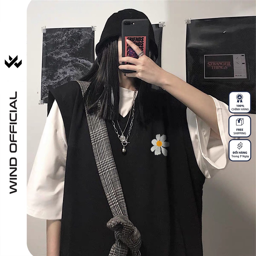 Áo gile unisex WIND form rộng Thêu Hoa Cúc ,áo kiểu nam nữ oversize ulzzang | BigBuy360 - bigbuy360.vn