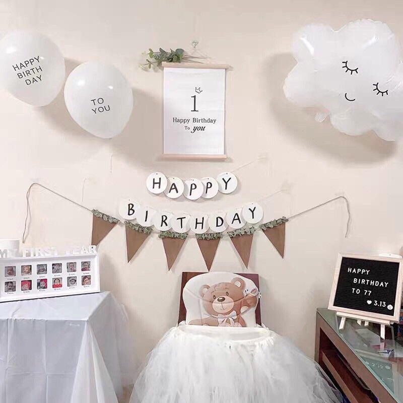 [Mã LIFEXANH03 giảm 10% đơn 500K] [ Mẫu mới] Dây chữ Happy Birthday tròn trắng trang trí sinh nhật phong cách Hàn Quốc