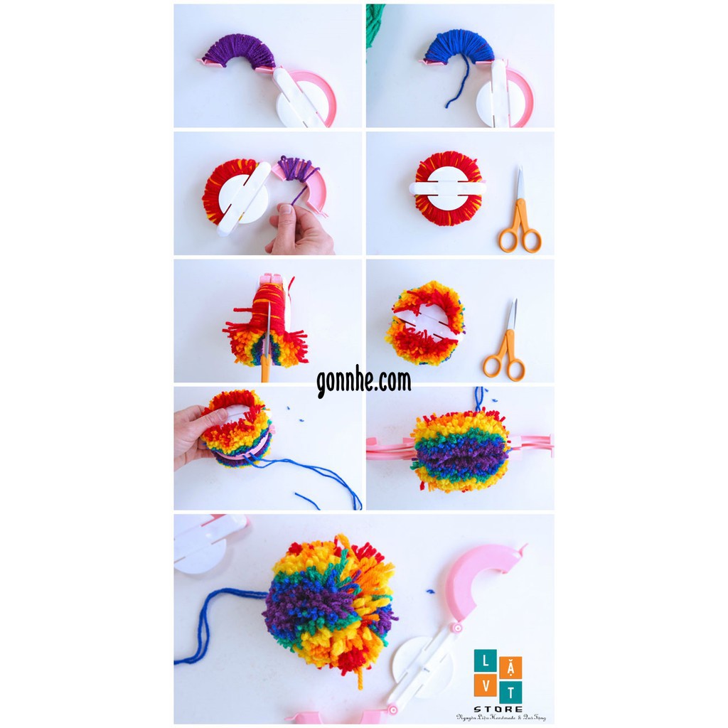 Dụng cụ làm cục POM POM 4 Món - Làm Cục Bông - Pom pom Makero