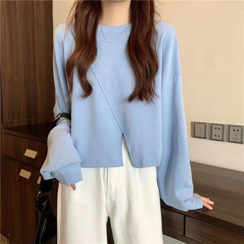 Áo Sweater Tay Dài Dáng Rộng Thiết Kế Xẻ Tà Thời Trang Xuân Thu Mới Cho Nữ